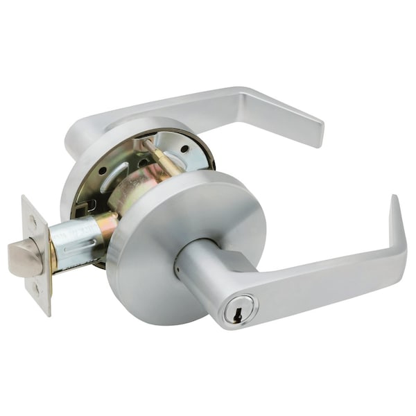 Grade 2 Classroom Cylindrical Lock, Key in Lever Cylinder, Dane Lever, Small Rose, Satin Chrome